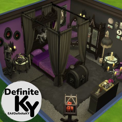 Sims 4 Vampire Room Ideas, Goth Room Sims 4, Goth Sims House, Goth House Bloxburg, Sims 4 Vampire House Interior, Sims 4 Vampire Room, Sims 4 Goth Bedroom, Vampire Bedroom Ideas, Vampire House Interior