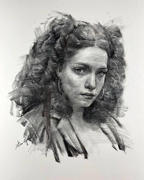 Kisoo Chai, Charcoal Portrait, Art Drawing Sketch, Charcoal Portraits, Bio Art, Charcoal Art, Pen Sketch, Art Pens, Charcoal Drawing