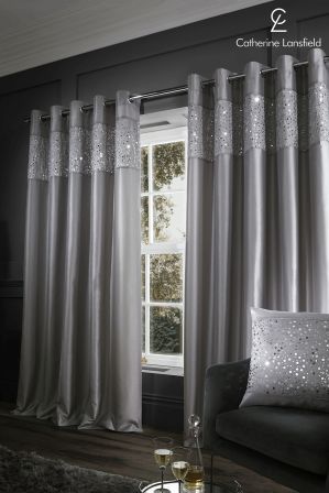 Catherine Lansfield Glitzy Eyelet Curtains - Grey Grey Eyelet Curtains, Glitter Curtains, Catherine Lansfield, Eyelet Curtains, Grey Panels, Grey Curtains, Thermal Curtains, Darkening Curtains, Lined Curtains