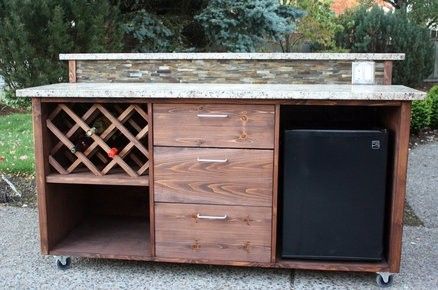 Outdoor Bar Cabinet - Foter Wine Refrigerator Ideas, Bar Diy Outdoor, Outdoor Bar Diy, Outdoor Kitchen Layout, Bar En Plein Air, Cabinet On Wheels, Outdoor Bar Ideas, Refrigerator Ideas, Bar On Wheels