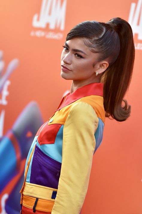 Zendaya Looked More Like Lola Bunny at the Space Jam 2 Premiere Than Lola Bunny Herself Zendaya Photos, Moschino Outfit, Slick Back Ponytail, Back Ponytail, Zendaya Hair, Space Jam A New Legacy, Slicked Back Ponytail, Zendaya Outfits, Lola Bunny