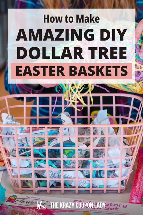 These Dollar Tree DIY Easter Baskets are something my kids go bananas for, without knowing that I only spent about $20 each. They look expensive & are game changers around my house- even though they're actually super cheap Easter baskets. Whether you're looking for Easter basket ideas for toddlers or Easter basket ideas for teenagers, The Krazy Coupon Lady has you covered with these dollar store DIY Easter basket ideas for kids, boys, and girls alike. Here's how to save money on Easter baske Grown Kids Easter Basket Ideas, Cheap Easter Basket Ideas For Teens, Homemade Easter Baskets For Kids, Alternative To Easter Basket, Money Easter Basket Ideas, Easter Baskets For Kids Diy Craft Ideas, Adult Child Easter Basket Ideas, Easter Basket Alternatives For Kids, Big Kid Easter Basket