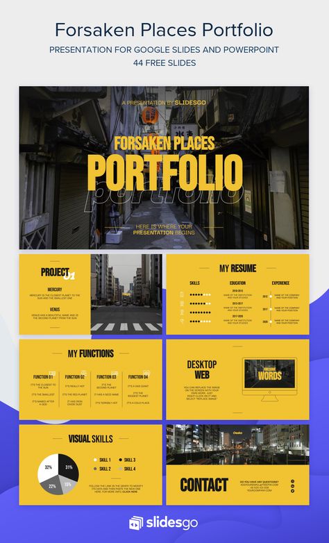 Portfolio Slide Design, Powerpoint Templates Slidesgo, Behance Template, Google Slides Ideas, Resume Picture, Resume Powerpoint, Cute Powerpoint, Powerpoint Portfolio, Power Point Design