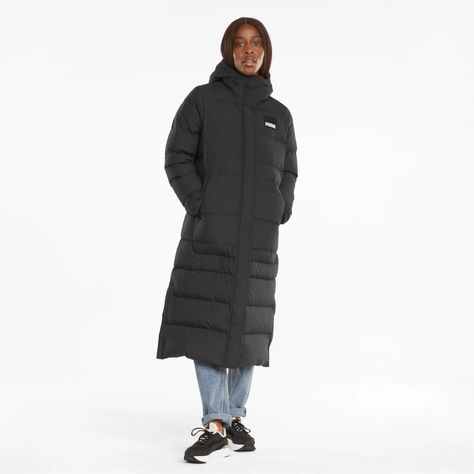 Long Oversized Down Women's Jacket | Puma Black | PUMA Jackets | PUMA Ireland Running Accessories, Warm Down, Black Puma, Puma X, Long Jacket, Sports Brands, A Storm, Winter Shoes, Shoes And Accessories