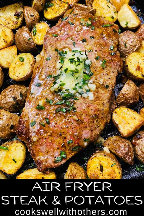 steak and potatoes in the air fryer basket Air Fry Steak And Potatoes, Air Fryer Steak And Potatoes Recipes, Airfryer Steak And Potatoes, Steak And Potatoes In Air Fryer, Steak And Potatoes Air Fryer, Air Fryer Steak And Potatoes, Steak And Baked Potato, Sirloin Recipes, Pizza Tortilla