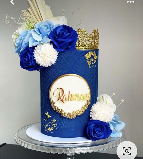 Tall Cakes Design, Blue Color Cake, Tall Cake Designs, Blue Cake Decoration, Blue Cake Design, Blue Floral Cake, Blue And Gold Cake, Cake Decor Ideas, Birthday Cake For Women Simple