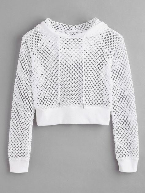 Fishnet Hoodie, Mode Mantel, Hoodie White, Trendy Fashion Tops, Crop Top Outfits, Young Fashion, Cardigan Fashion, Teenage Fashion Outfits, Coat Fashion