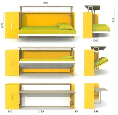 Desk by day--Bed by night, Cabrio In Folding Bed / Desk for Small Space Living Sleep Bedroom, Small Room Interior, Beds For Small Rooms, Small Workspace, Murphy Bed Plans, Desks For Small Spaces, Folding Bed, Folding Furniture, Folding Beds