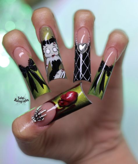 ₊˚ෆ Follow me for more 𐙚 visit my boards ₊˚ෆ Stiletto Halloween Nails Designs, Gangster Nails Designs, Horror Movie Nails, Halloween Nails Inspo, Anniversary Nails, Extra Nails, Zombie Nails, Horror Nails, Western Nails