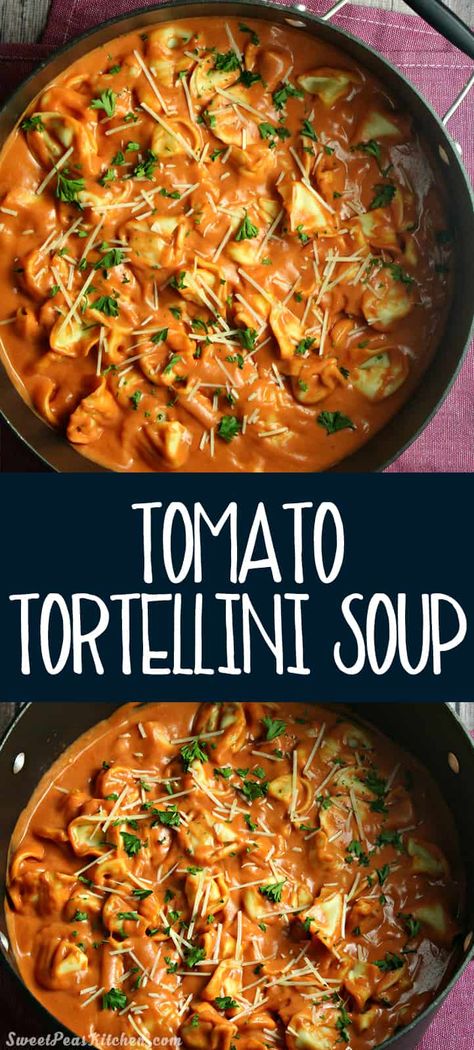 Tortellini Soup Crockpot, Crock Pot Tortellini, Creamy Tomato Soup Recipe, Easy Healthy Soup, Tomato Tortellini, Rigatoni Recipes, Slow Cooker Potato Soup, Tomato Tortellini Soup, Recipe Tomato