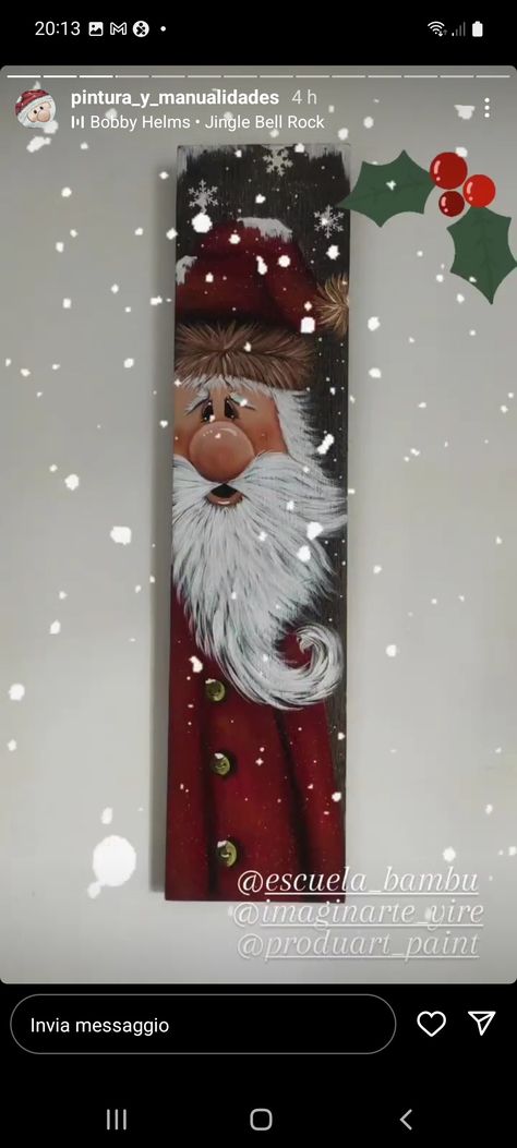 Painted Santas On Wood, Santa Porch Leaner, Cute Christmas Paintings, Door Leaners, Painted Santas, Ceiling Fan Crafts, Santa Board, Painted Bookmarks, Santa Paintings