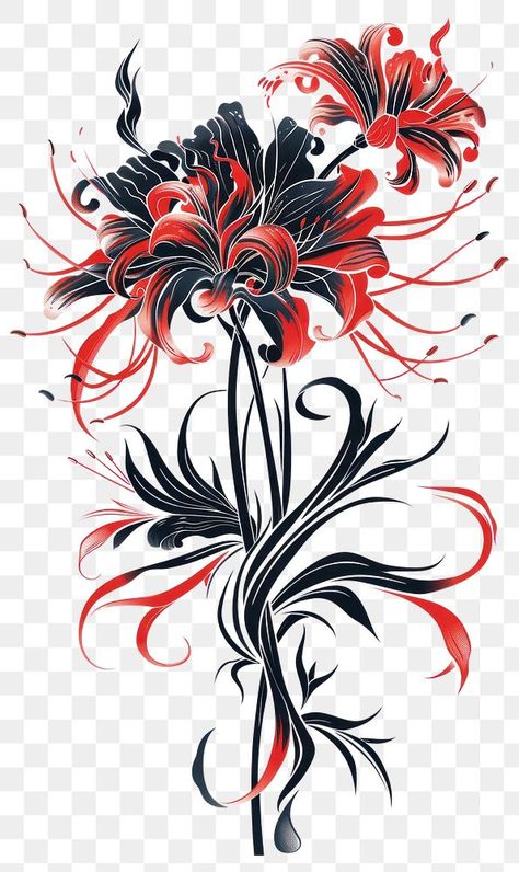 Spider Lilly Flowers, Lily Spider Tattoo, White Spider Lily Tattoo, Red Lily Spider, Spider Lily Art, Japanese Spider Lily, Red Spider Lily Tattoo, Spider Lily Tattoo, Png Tattoo