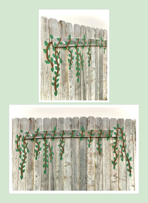 Painted Ivy Vines on a backyard fence. Fence Art Painting, Painted Fence, Fence Art, Fence Paint, Rare Breed, Fence, Art Painting, Hair Accessories, Paint