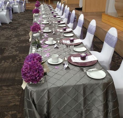 - Grace and Class: 17 Smart Ideas of Lavender and Grey Wedding Colors - EverAfterGuide Gray Wedding Colors, Head Table Wedding, Plum Wedding, Wedding Color Inspiration, White Dinnerware, White Bride, Wedding Centerpieces Diy, Fall Wedding Colors, Gray Weddings