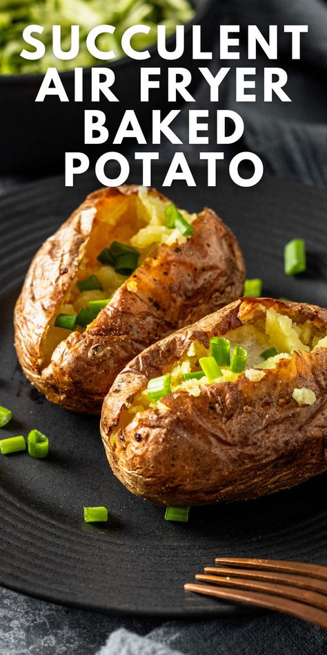 Try this easy air fryer baked potatoes recipe for a quick and tasty meal! Perfectly cooked and ready in under an hour. #airfryer #bakedpotatoes #easycooking #homemade #healthymeals Airfryer Baked Potato, Potatoes In The Air Fryer, Baked Potato Recipe, Baked Potato Toppings, Cooking Baked Potatoes, Easy Baked Potato, Baked Potato Bar, Air Fryer Baked Potato, Making Baked Potatoes