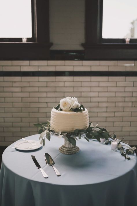 simple wedding cake table with roses and eucalyptus Small Cake Display, Single Tier Wedding Cake Display, Wedding Cake Table Decorations Simple, Wedding Cake Table Minimalist, Simple Cake Table Wedding, Cake Table Wedding Simple, Simple Wedding Cake Table Ideas, Small Wedding Cake Table, Simple Cake Table Decor