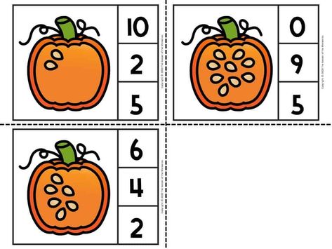 These Counting Pumpkin Seeds Halloween Numbers Printable Clip Cards are a wonderful way to practice counting and number recognition with your little learners. Download your Free Printable Math Activities for Preschoolers today! Check out these. #HalloweenClipart #CuteHalloween #SpookyCuteness #HalloweenArt Halloween Math Activities Preschool, Seeds Preschool, Halloween Numbers, Math Activities For Preschoolers, Pumpkins Kindergarten, Seasons Preschool, Preschool Math Centers, Pumpkin Math, Farm Clipart