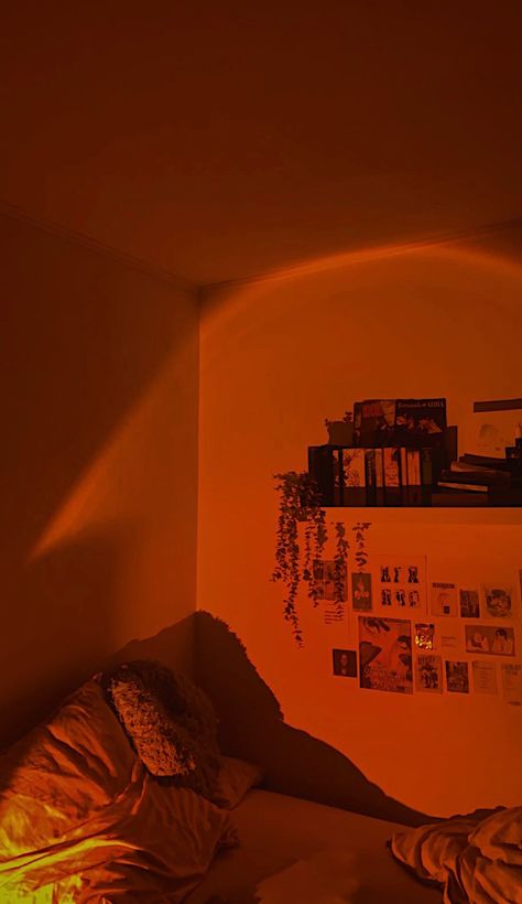 Room Astethic, Orange Bedroom Aesthetic, Neon Room Aesthetic, Vintage Room Aesthetic, Orange Vibe, Animal Crossing Cats, Orange Stuff, Orange Room, Orange Rooms