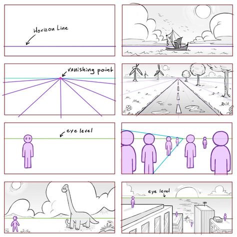 Horizon Line Perspective, Horizon Line Drawing, Perspective Animation, How To Draw Perspective, Perspective Study, Draw Perspective, Mitch Leeuwe, Drawing Perspective, Storyboard Drawing