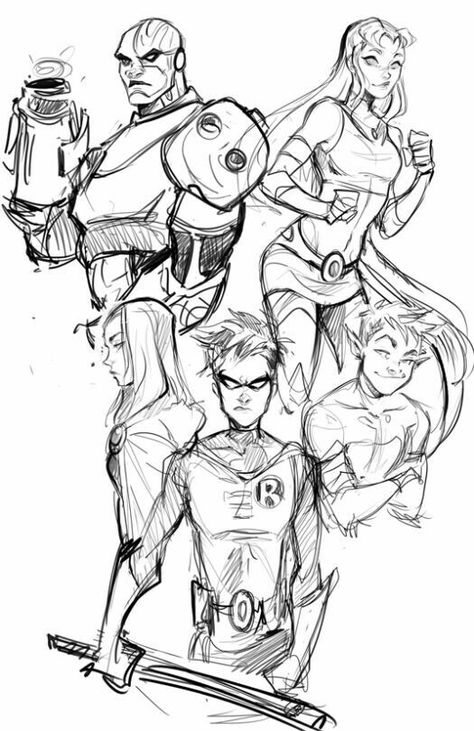 Teen Titans Drawings, Original Teen Titans, Teen Titans Fanart, Teen Titan, Raven Teen Titans, Beast Boy, Character Sketches, Teen Titans Go, Dc Comic