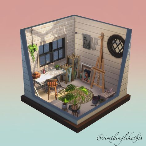 #sims4 #simsfreeplayhouse #simsbuilds #sims Sims 4 Art Room Ideas, Sims Artist House, Office Room Sims 4, Sims 4 Small Living Room Ideas, Sims 4 Interior Design Ideas Base Game, Sims 4 Decoration Ideas, Sims 4 Hobby Room, Living Room Designs Sims 4, Sims Rooms Ideas Base Game