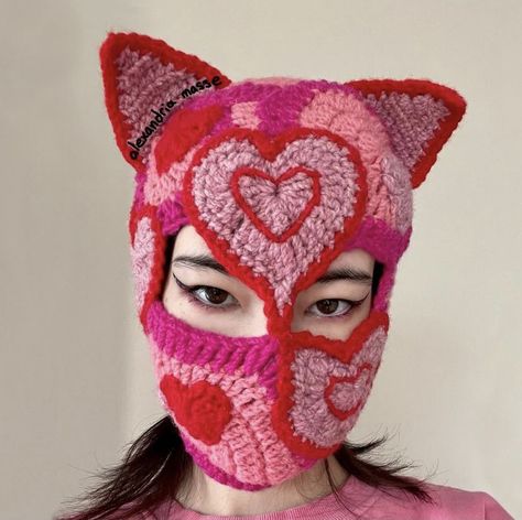 Cat Balaclava, January 7th, Knitted Balaclava, Cat Beanie, Diy Crochet Projects, Crochet Inspo, Love Cat, Black Crochet, Crochet Beanie