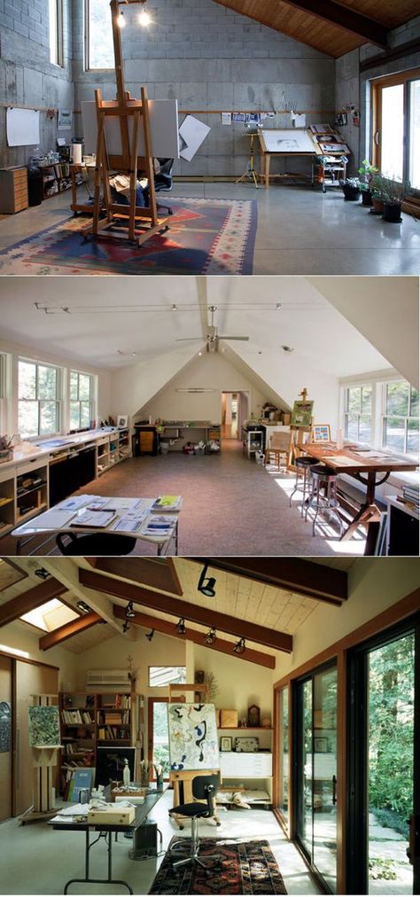 Art Studio Space, Art Studio Design, Deco Studio, Japanese Interior Design, Artistic Space, Attic Renovation, Studio Organization, Dream Studio, Attic Rooms