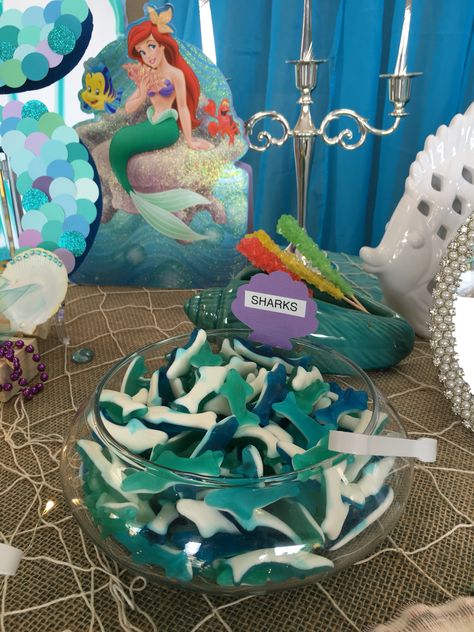 Mermaid Birthday Sweet Table, Mermaid Snack Table, The Little Mermaid Candy Table, Mermaid Snack Ideas, Mermaid Sweet Table, Under The Sea Candy Bar, Mermaid Treat Table, Little Mermaid Dessert Table, Mermaid Party Snacks