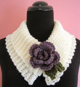 Crochet Scarflette with Rolled Rose — <span>All<span style="color: #f06292;padding: 0 3px;">Craft</span>Ideas</span>! Crochet Collar Pattern, Crochet Neck Warmer, Crochet Cowl Pattern, Raglan Sweater, Crochet Collar, Crochet Rose, Crochet Cowl, Neck Scarf, Pattern Free