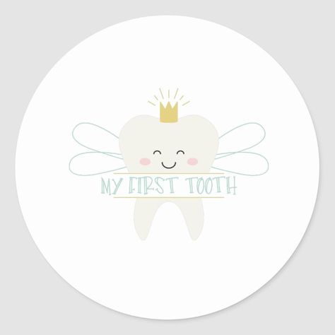 My First Tooth Classic Round Sticker | Zazzle.com Fairy Tshirt, My First Tooth, Fairy Design, Happy Birthday Printable, Milestone Stickers, Flower Graphic Design, Ramadan Crafts, Ancient Persian, Persian Art