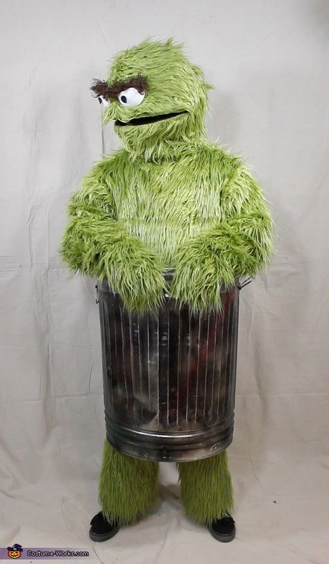 Bryan: The pants, shirt, and gloves are all made from faux fur (Mongolian Olive Green). Templates are made from cardboard, traced onto the fabric, carefully cut out in an attempt to... Oscar The Grouch Costume, Vocabulary Parade, Angel Halloween Costumes, Halloween Costumes To Make, Costume Works, Diy Halloween Costumes For Kids, Oscar The Grouch, Halloween Costume Contest, Creative Valentines