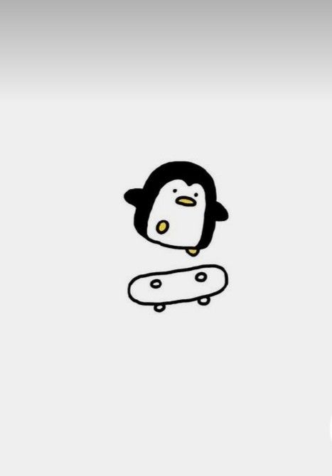 Penguin Sketch Cute, Simple Doodles Tattoo Ideas, Small Penguin Drawing, Penguin Doodle Simple, Animals On Skateboards Tattoo, Animals On Skateboards Drawing, Simple Whiteboard Doodles, Dry Erase Drawings Easy, Cute Animal Drawings Simple