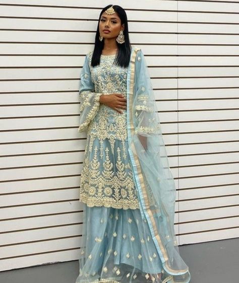 Pakistani Dresses Prom, South Asian Dresses Traditional Clothes, Shaadi Guest Outfit, Aesthetic Desi Clothes, Eid Aesthetic Outfits, Light Blue Pakistani Dress, Blue Eid Outfit, Desi Prom Dresses, Desi Eid Outfits