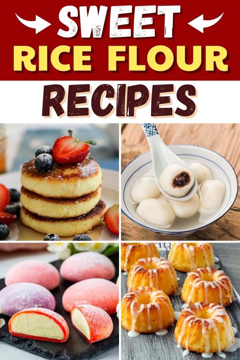 Switch up regular flour for these sweet rice flour recipes! From mochi cake to muffins to waffles, you'll love these treats. Sweet White Rice Flour Recipes, Sweet Rice Flour Recipes Desserts, Sweet Rice Flour Recipes, White Rice Flour Recipes, Recipes With Rice Flour, Rice Flour Muffins, International Meals, Sweet Rice Flour, Rice Flour Recipes