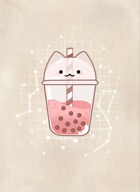 Cute Boba Tea Art, Kawaii Bubble Tea Drawing, Cute Boba Drawings, Cute Boba Drawing, Boba Drawings, Small Cute Stickers, Bubble Tea Drawing, Cat Boba Tea, Bubble Tea Cute