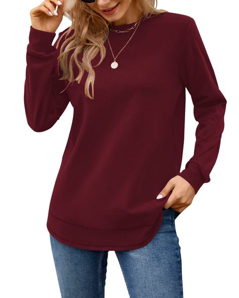 PRICES MAY VARY. ✔ 【Material】: This sweatshirts is an absolute leader in the softness field.It is made of 90% polyester and 10% spandex.It is as soft as a blanket! The material is lightweight, but still warm. ✔ 【Design】: Sweatshirts for women loose fit,long sleeves,crewneck,solid colors.The curved hem design give it just the right amount of fashion.Special double decorative lines adds more sense of design to this tunic top,the perfect length to cover your butt. ✔【 Occasion】: Casual and loose sty Puff Long Sleeve Top, Sweatshirts For Women, Shirt Tunic Top, Fashion Hoodies, Hem Design, Womens Crewneck, Loose Fitting Tops, Women Tunic Tops, Women Long Sleeve Tops