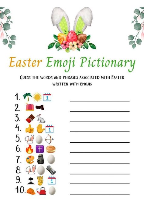 "Easter Emoji Pictionary" is a game that combines elements of the classic game of Pictionary with Easter-related emojis. In this game, players take turns drawing Easter-related emojis to represent a word or phrase, while the other players try to guess what the word or phrase is. It's a fun and interactive way to celebrate the Easter holiday, and can be played with friends, family, or online. #easteremojipictionary #happyeasterimages #happyeaster2023 Body Shop Christmas, Online Party Games, Easter Party Games, Emoji Pictionary, Printable Games For Kids, Emoji Games, Game For Adults, Easter 2021, Easter Hunt