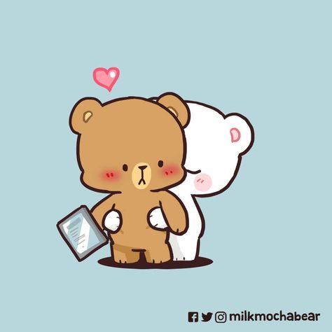 Mocha And Milk Bear, Milk And Mocha Bear, Milk Bear, Couple Bear, Milk And Mocha, Mocha Bear, Chibi Cat, Milk & Mocha, Bumbo