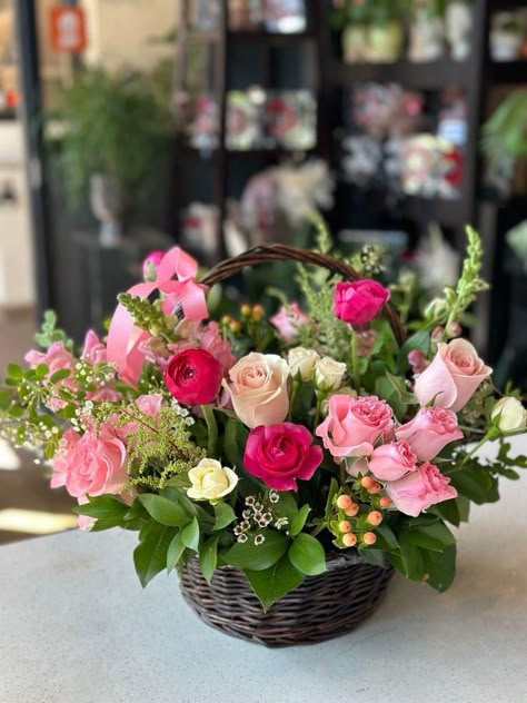 Luxury Flower Arrangement, Flowers In A Basket, Basket Flower Arrangements, Peony Arrangement, Diy Bouquet Wrap, Spring Floral Arrangements, Silk Arrangements, Flower Gift Ideas, Memorial Flowers