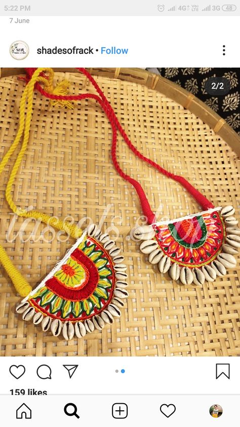 Oxodise Jewellery For Navratri, Fabric Jewellery Handmade, Fabric Jewelry Diy, Navratri Jewellery, Hand Embroidered Jewelry, Diy Jewelry Set, Hand Painted Necklace, Diy Fabric Jewellery, Stone Bead Jewelry