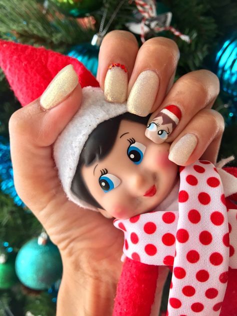 Elf on the Shelf Nails ♥️ Elf On The Shelf Nails Designs, Elf On The Shelf Nails, Caroline Nails, Elf Nails, Elf Pets, Elf Hat, Xmas Nails, Christmas Nail Designs, Nails Designs