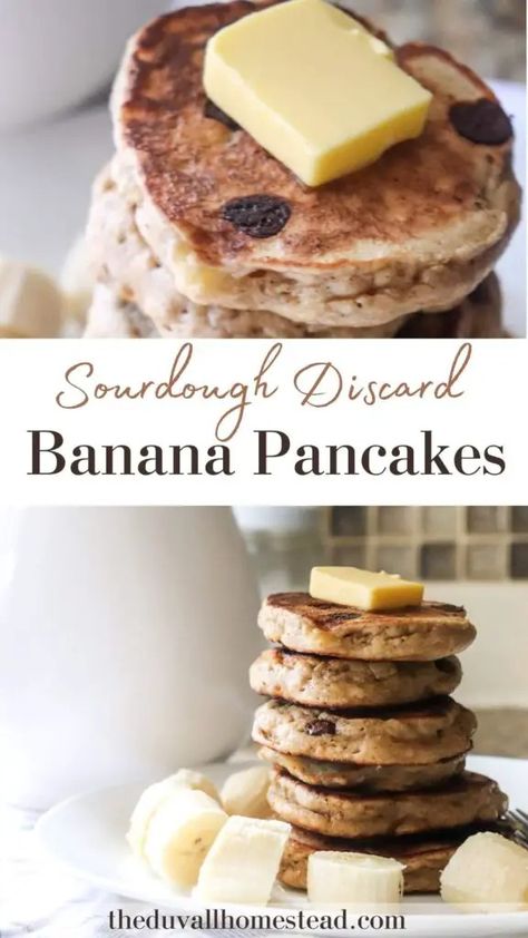 Sourdough Discard Banana, Brown Sugar Pancakes, Discard Pancakes, Iced Pumpkin Cookies, Banana Chocolate Chip Pancakes, Einkorn Recipes, Discard Recipe, Banana Oat Pancakes, Healthy Flour