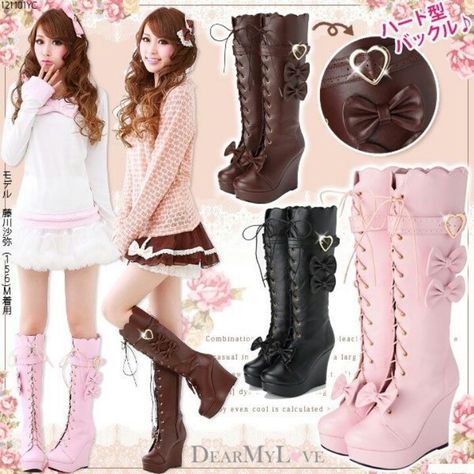 dearmylove boot heels Himekaji Outfits, Boot Heels, Bear Girl, Gyaru Fashion, Kawaii Fashion Outfits, J Fashion, Kpop Fashion Outfits, Really Cute Outfits, Kawaii Clothes