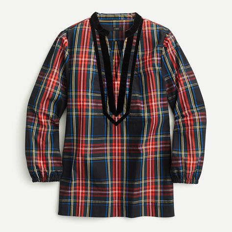 Shop J.Crew for the Velvet-trimmed V-neck tunic in black Stewart tartan for Women. Find the best selection of Women Shirts & Tops available in-stores and online. Stewart Tartan, Tie Neck Tops, Plaid Tie, Popover Shirt, Velvet Trim, Poplin Shirt, Tartan Plaid, Plaid Shirt, Women's Plaid Shirt