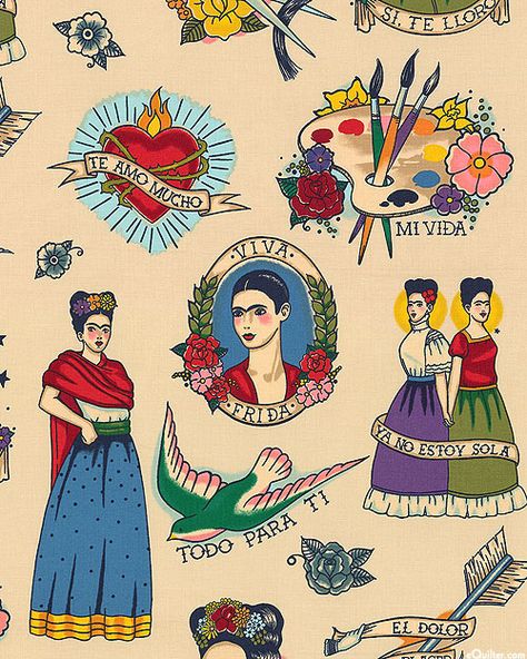 eQuilter Todo Para Ti - Natural Fridah Kahlo Painting, Frida And Diego, Frida Art, Dusk Blue, Alexander Henry Fabrics, Blue Quilt, Frida Kahlo Art, Quilt Fabrics, Alexander Henry