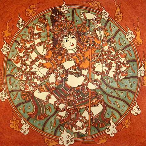 Shiva Nataraja, Kerala mural style Kerala Mural Painting Nataraja, Nataraja Mural Painting, Shiva Mural Painting, Nataraja Painting, Kerla Murals, Shiva Nataraja, Tenses Chart, Mysore Painting, Indian Contemporary Art