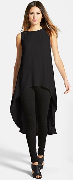 Eileen Fisher Sleeveless Silk High-Low Tunic Black Tunic Dress, Black Leggings Outfit, High Low Tunic, Mode Casual, Mode Inspiration, Eileen Fisher, Moda Fashion, Tunic Dress, Beautiful Outfits