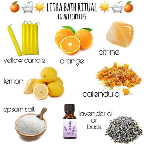 ☀ A Summer Solstice Bath Ritual! ☀ Welcome Litha, and the warmth of the Sun God & Goddess with this simple bath ritual. Litha is tomorrow, June 21st and this ritual can be done tonight, tomorrow or whenever you wish to honour Litha! 🌻 As always, be cautious with oils as it can be very slippery. Take caution when using essential oils. Strain your herbs before draining your tub to avoid clogs. Never leave a flame unattended. ⚠    #Regram via @www.instagram.com/p/By87hrY Summer Solstice Ritual, Summer Solstice Party, Solstice Festival, Solstice Party, Wiccan Sabbats, Solstice Celebration, Sweet Magic, Yellow Candles, God Goddess