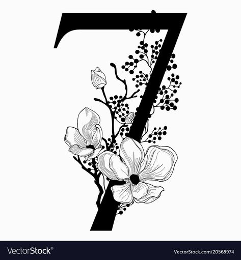 7 Drawing Number, 7 Number Design Art, Number 7 Tattoo Ideas, Number Seven Tattoo, 7 Number Design, 7 Number Logo, 7 Tattoo Number Design, Number 7 Tattoo, Floral Numbers