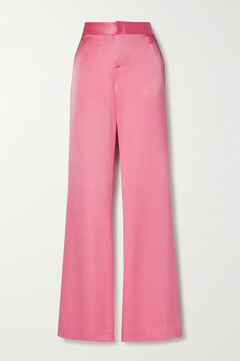 The Best Satin Pants Are Everyday Luxuries Pink Formal Pants, Pink Satin Pants, Pink Silk Pants, Pink Wide Leg Pants, Pink Wide Leg Trousers, Rainbow Closet, Dreamy Wardrobe, Rich Outfits, Pretty Pants